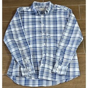 Ash & Erie Shirt Mens Large Plaid Blue Slim Cotton Long Sleeve Button Up